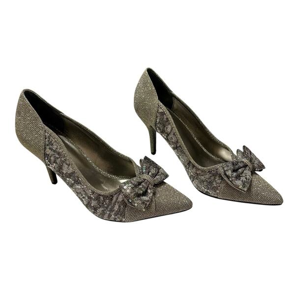 J.Renee Henretta Silver Sequin Bow Glitter Pointed Heels Size 9.5 Formal Wedding - Picture 3 of 15